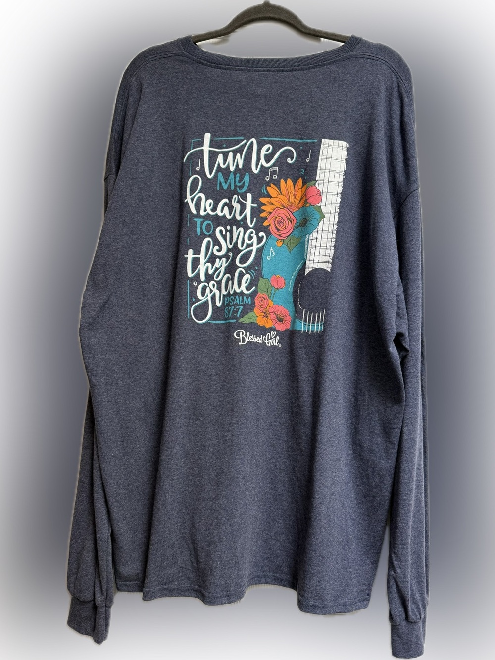 Blessed Girl Psalm 57:7 Graphic Long Sleeve Tee | Women’s 2XL | Faith-Based